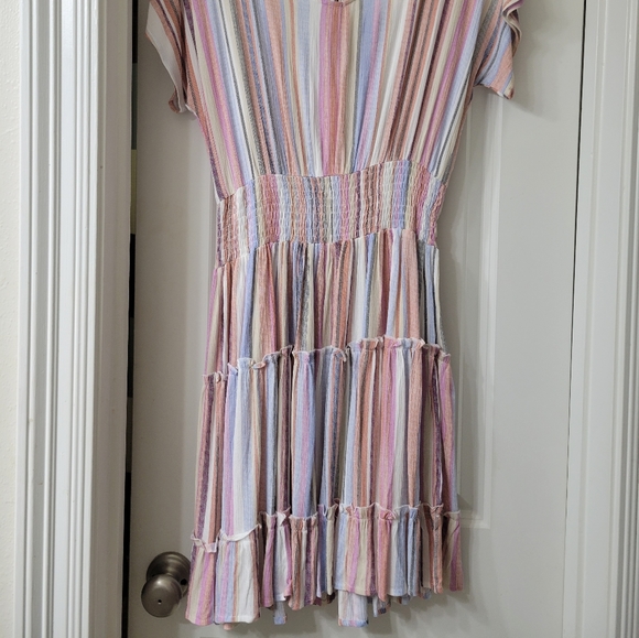 Striped Pink and Blue Spring Time Dress - Picture 2 of 4